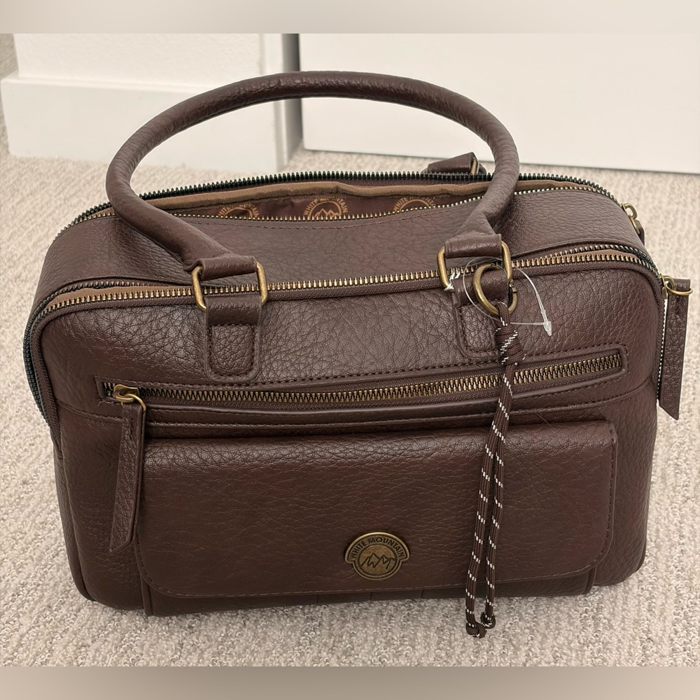 NWT White Mountain Brown Leather Handbag with Gold Accents